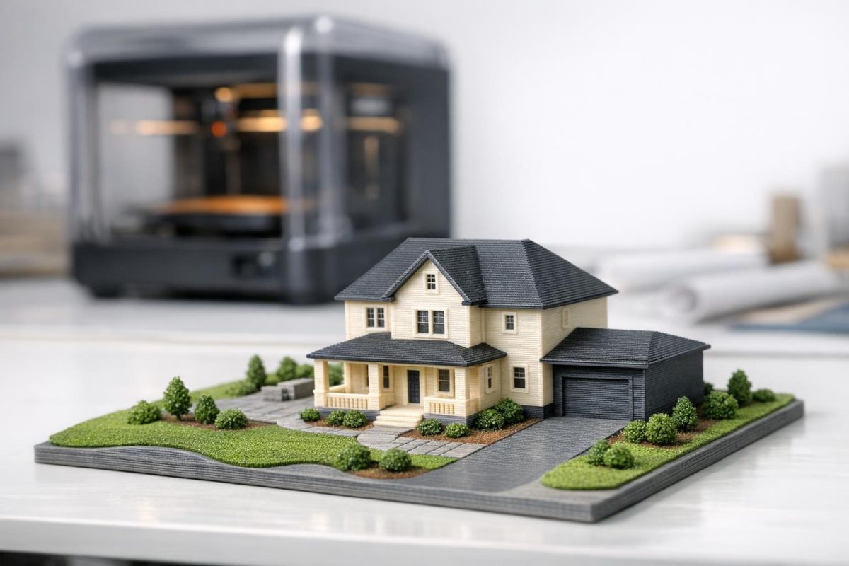 Full-colour 3D-printed scale model of a site