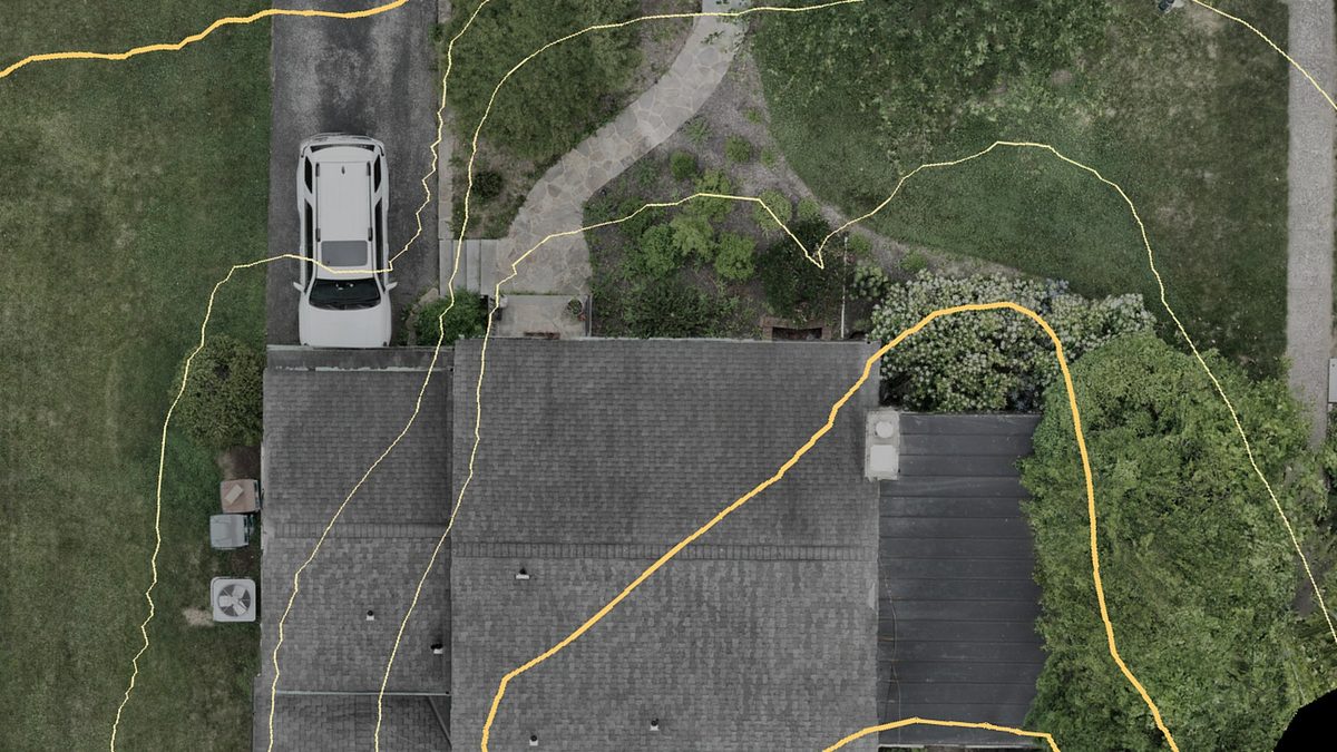 Contour linework over a drone orthomosaic